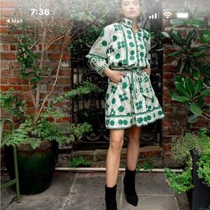 Sue Sartor Emerald Marigold Green and White shorty flounce Dress